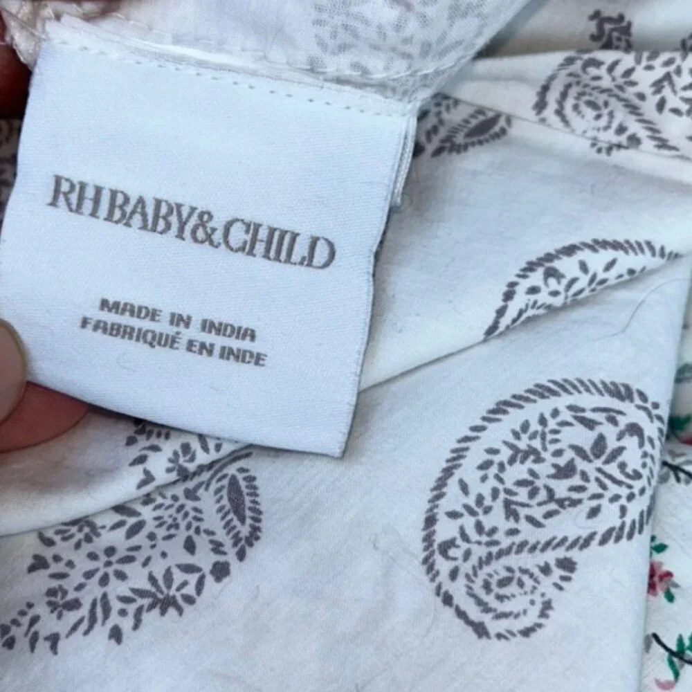 Restoration Hardware TWIN gray paisley print Flat sheet pillow case 2 pieces